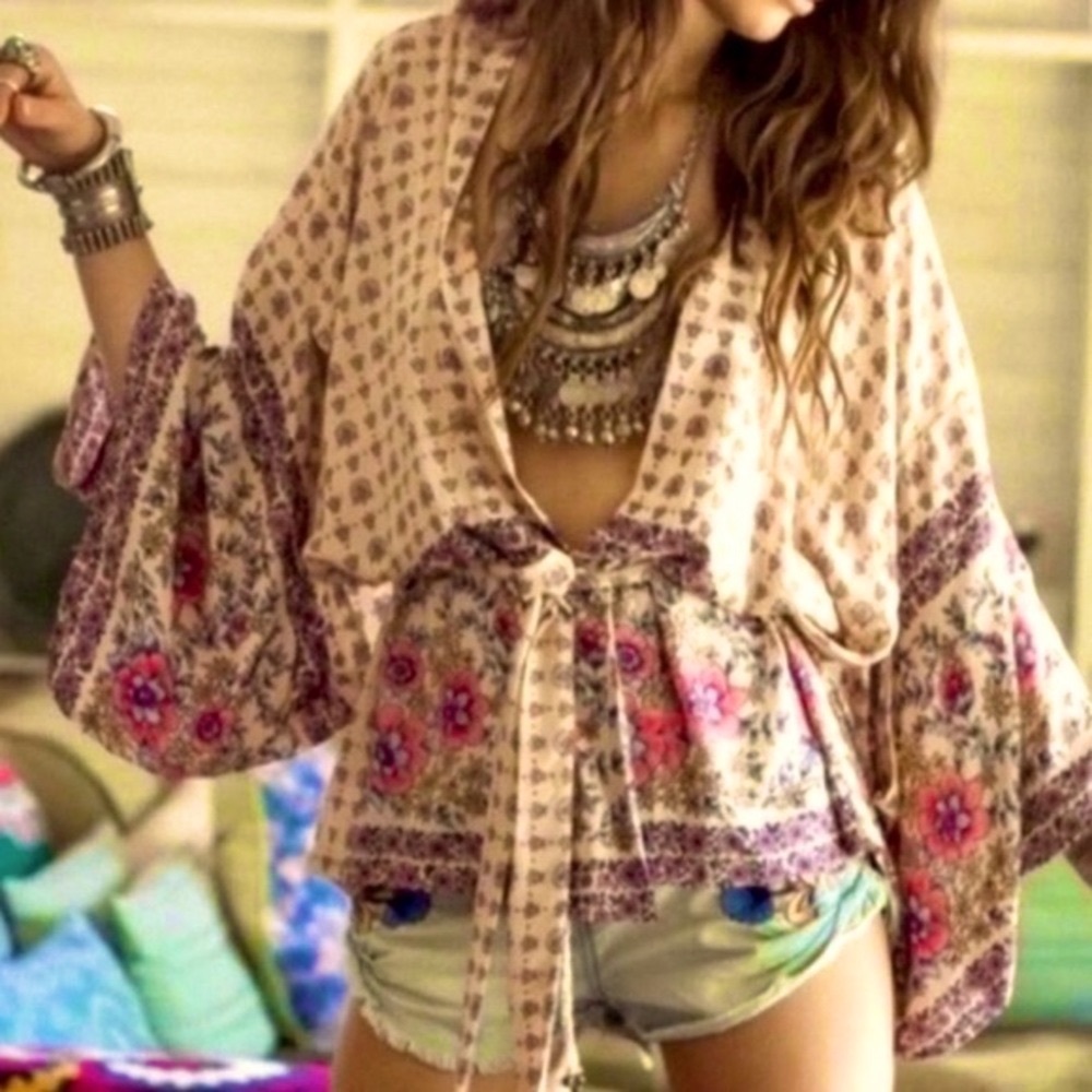 EUC Spell Vintage Desert Rose Short Kimono with tie  one size